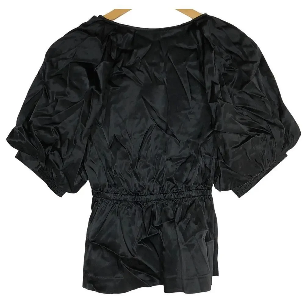 Madewell Shirred Top Satin Puff Sleeve Black NWT XS